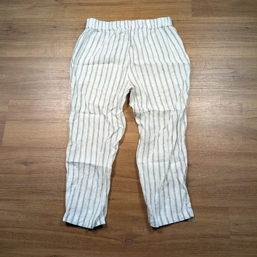 Quince European Linen Tapered Ankle Pants Women S White Striped Resort Coastal